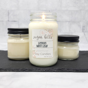 Lemon Mint Leaf Scented Soy Candles | Mason Jars