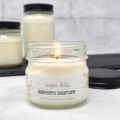 Rainforest Sugarcane Scented Soy Candles | Mason Jars