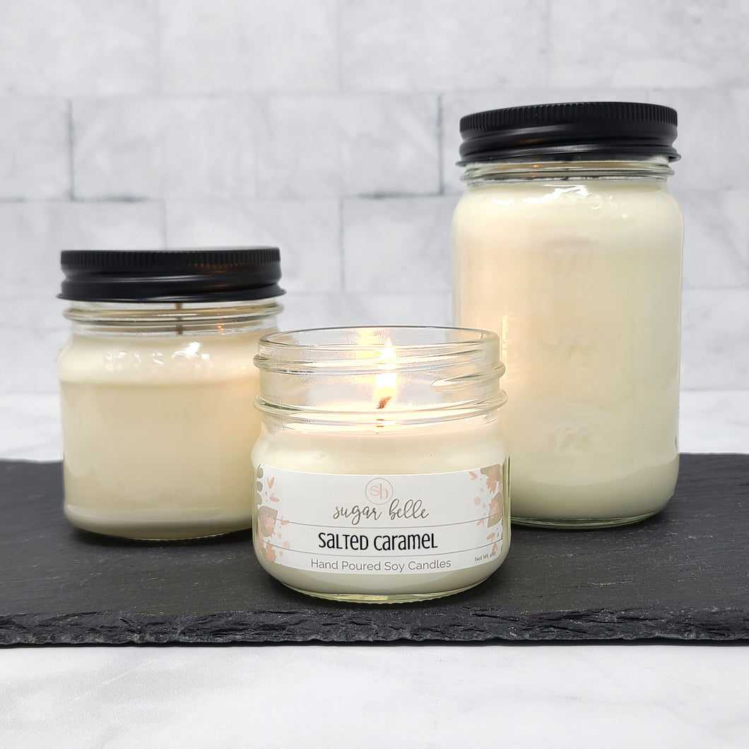Salted Caramel Scented Soy Candles | Mason Jars – Sugar Belle Candles
