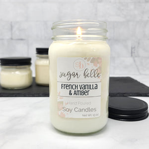 French Vanilla & Amber Scented Soy Candles | Mason Jars