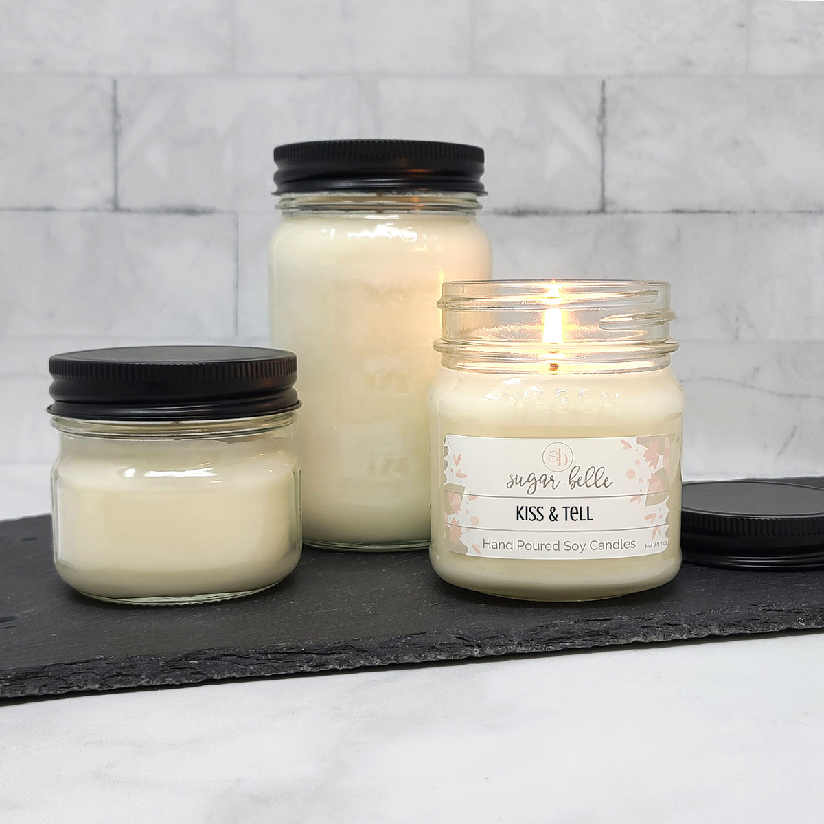 Kiss & Tell Scented Soy Candles Mason Jars Sugar Belle Candles