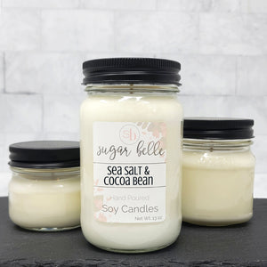Sea Salt & Cocoa Bean Scented Soy Candles | Mason Jars