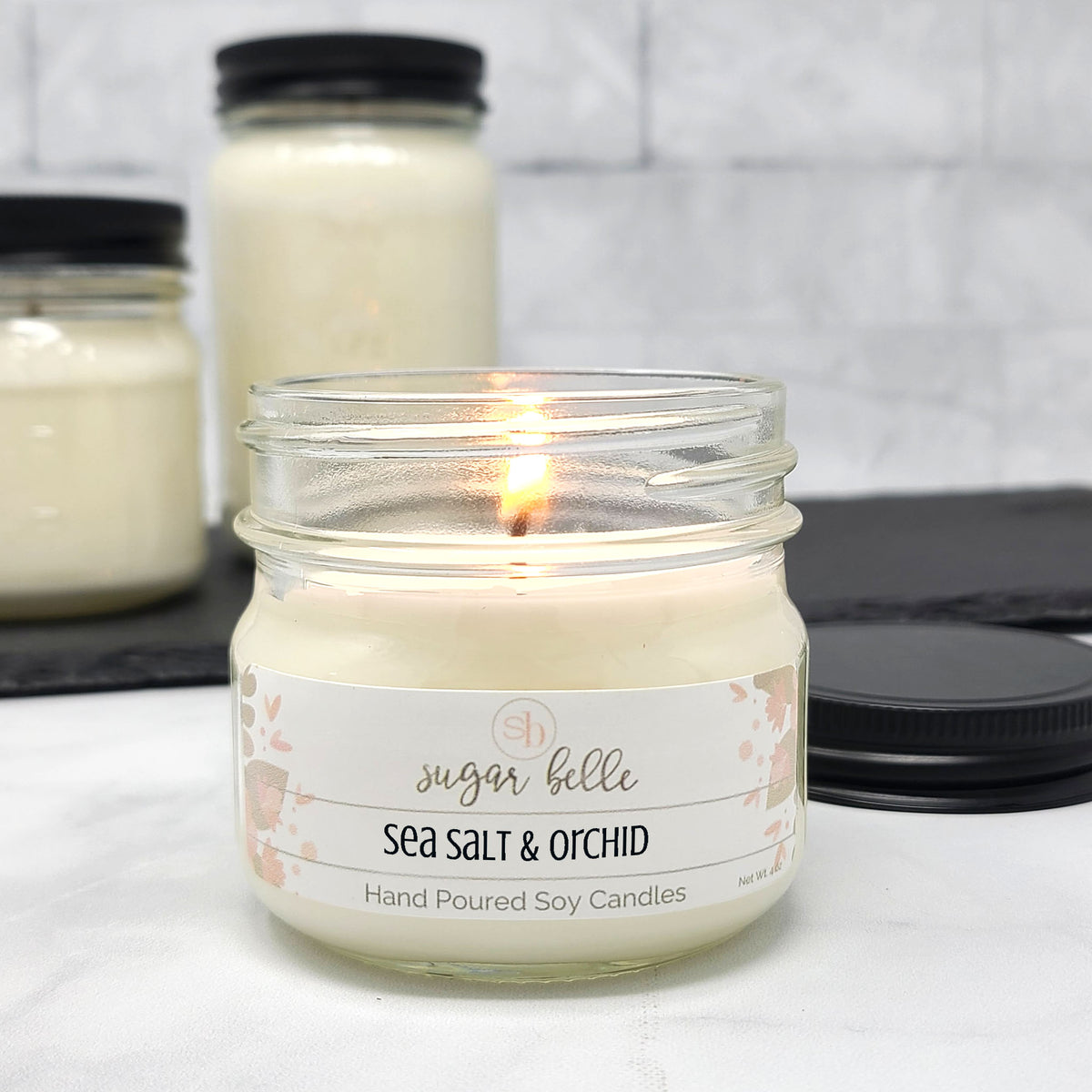 Sea Salt & Orchid Scented Soy Candles Mason Jars Sugar Belle Candles