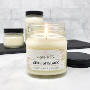 Vanilla Sandalwood Scented Soy Candles | Mason Jars